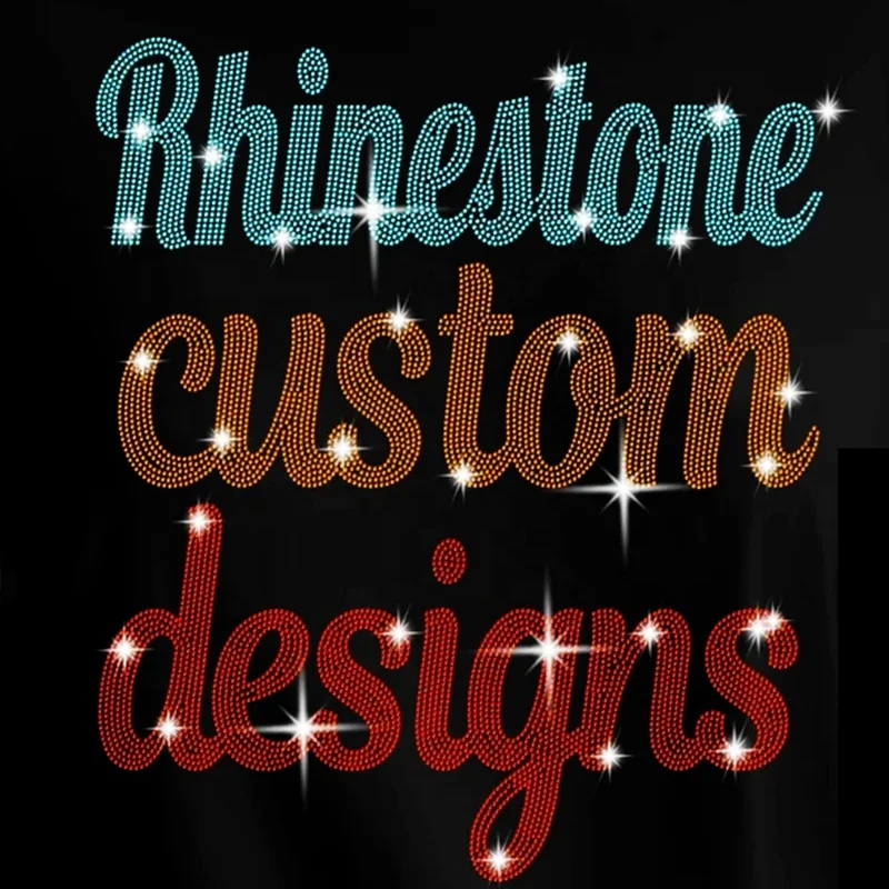 Colorful Custom  Brand Designer LOGO  Design Hotfix Crystal Kamala Rhinestone Heat Transfer Motif Design for Shirts