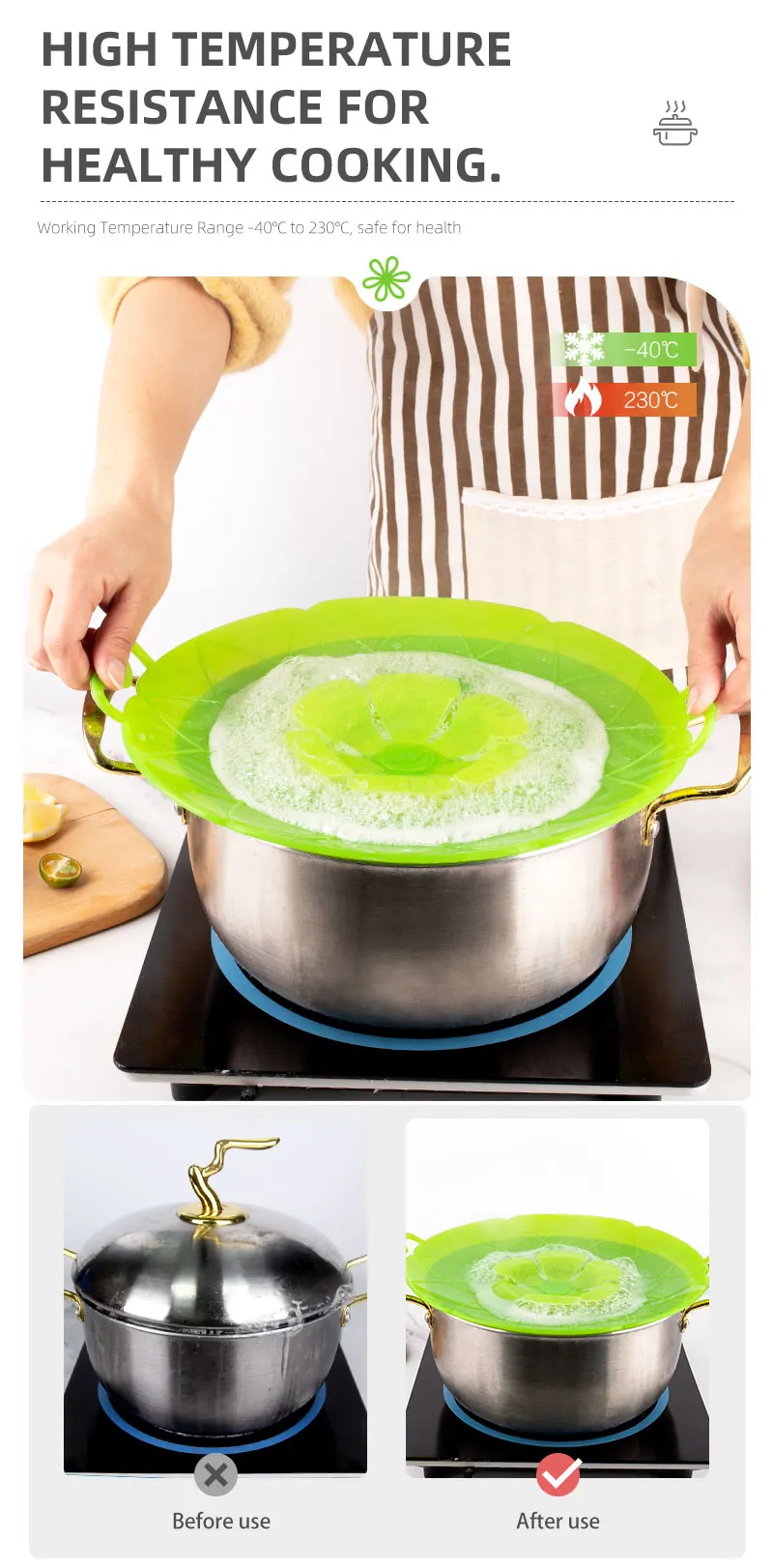 Cooking Kitchen Tool Silicone Boil Over Spill Stopper Splatter Guard ...