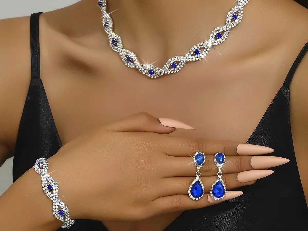 Bride Jewelry Diamond Chain Emerald Crystal Set for Weddings