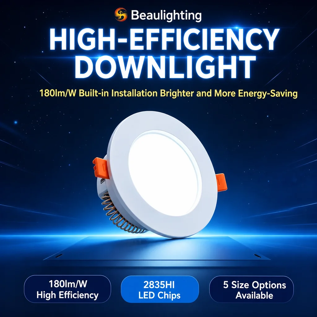 Hochwirksame, 180 lm/W leistende, vertiefte Downlight-LED-Deckenleuchte mit 2835-LEDs, energiesparende Innenbeleuchtung, 3500 K, Farbwiedergabeindex (CRI) 90