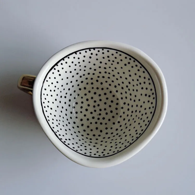 Triangular Shape Inside Pattern China Ceramic Coffee Mug with Gold Handle Y0230