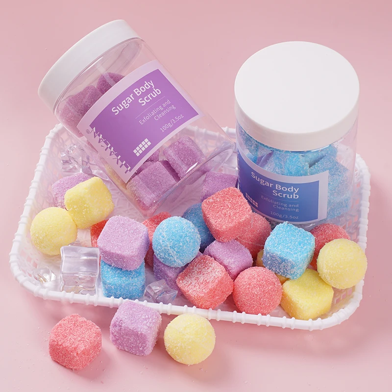 Private Label Wholesale Canned Natural Organic Exfoliating Face Foaming Cubes Brushed Ball Cubes Sugar Body Scrub