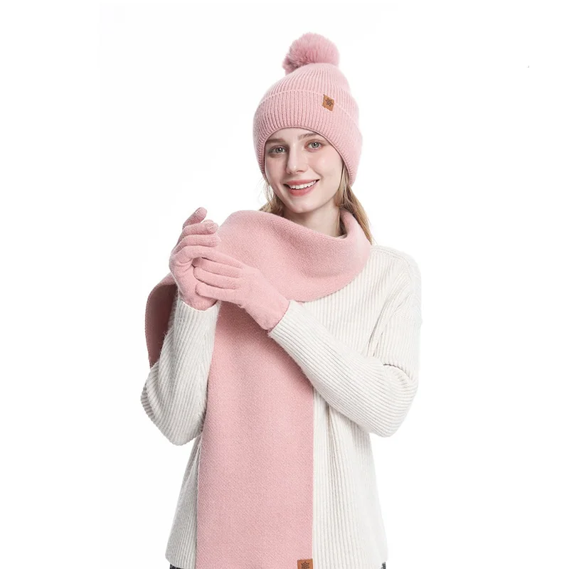 Women’s Pink Winter Beanie Hat Scarf & Touchscreen Gloves 3-in-1 Gift Buy Pink Cable Beanie Scarf and Gloves Set (3-16yrs) from  main image 2