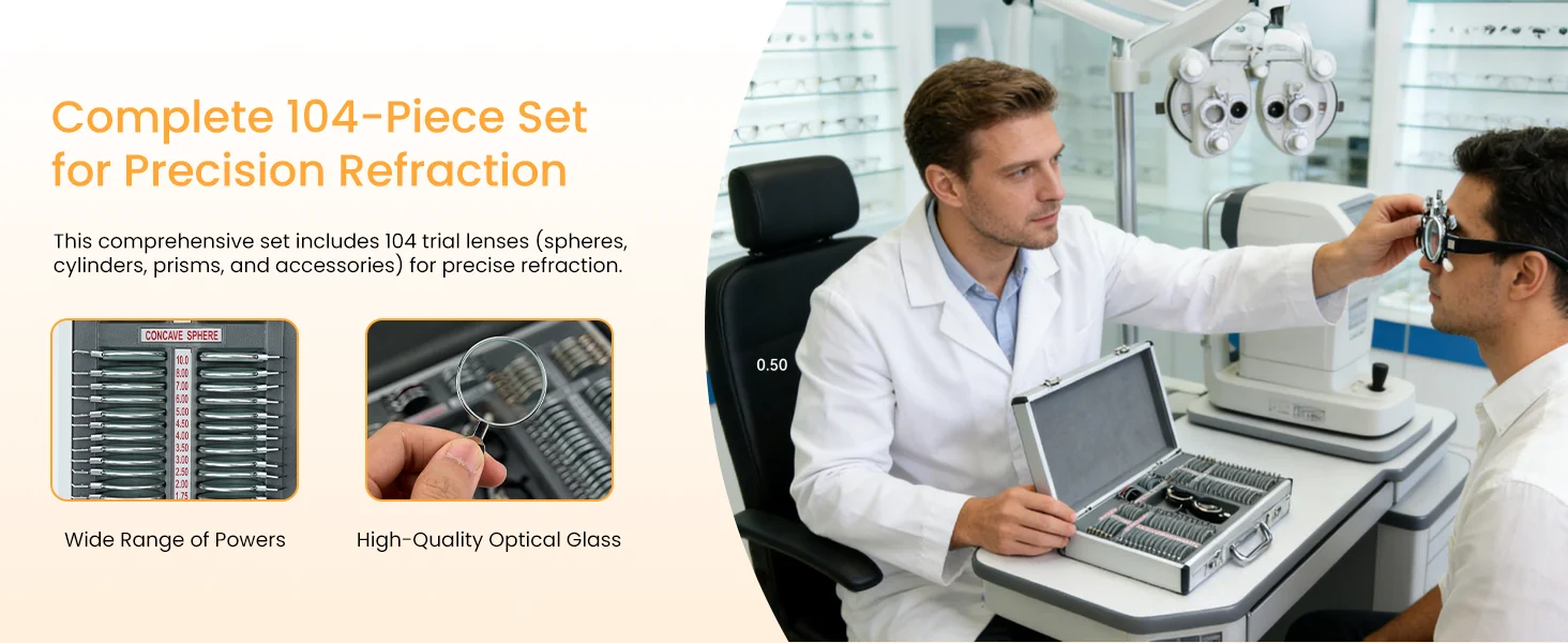 Hot Selling Ophthalmic Equipment Trial Lens Set JS-104B Pieces Plastic Ring Aluminum Case Glasses Insert Lens Case