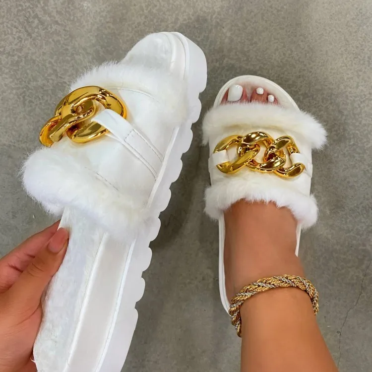 fur slides with chain