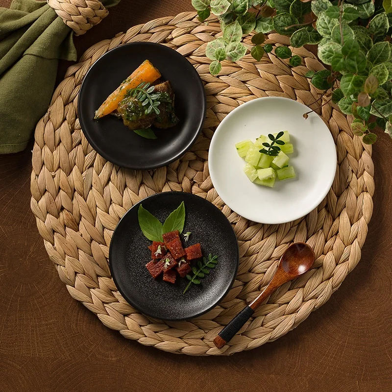 Vajilla para restaurantes, plato de postre para cena, plato redondo de  cerámica para pasta de bistec, platos de comida en blanco y negro para el  hogar