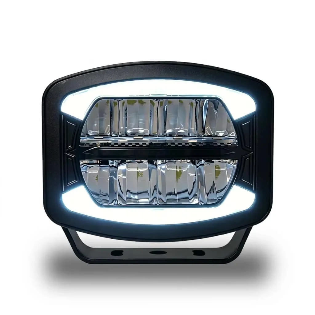 5 Inch 60W Rectangular Motorcycle LED Spotlight White Halo DRL Projector Auxiliary Driving Fog Light Fit for Jeep Offroad ATV
