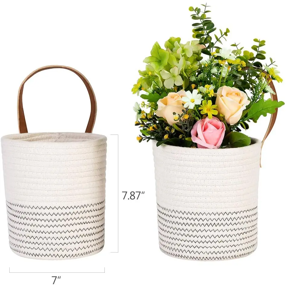 Small Wall Hanging Baskets Cotton Rope Storage Woven Organizer for Baby Nursery,Home Plants,Towels,Toys 