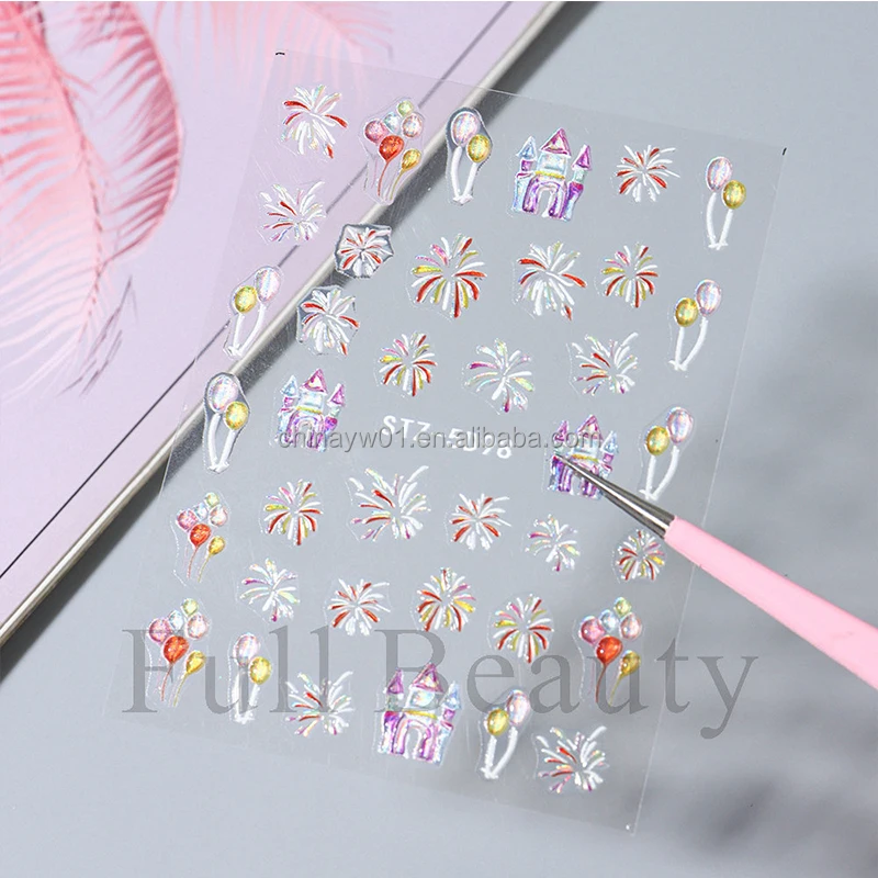 New Nail Art Sticker Relief 5d Three-dimensional Fireworks Castle ...