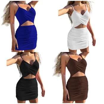 Custom collarbone exposed sleeveless dress high waist slim-fit sexy hip hugging women