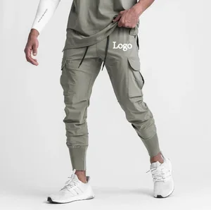 Custom Logo Print Durable Men's Gym Wear Cargo Sport Trousers Cell Phone Pocket Joggers Pants Casual Workwear Fitness Pants