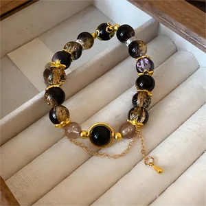 Vintage Style Natural Crystal Beaded Bracelet with Gold Accents Unique Handmade Jewelry for Women Perfect for Daily Wear Gifting