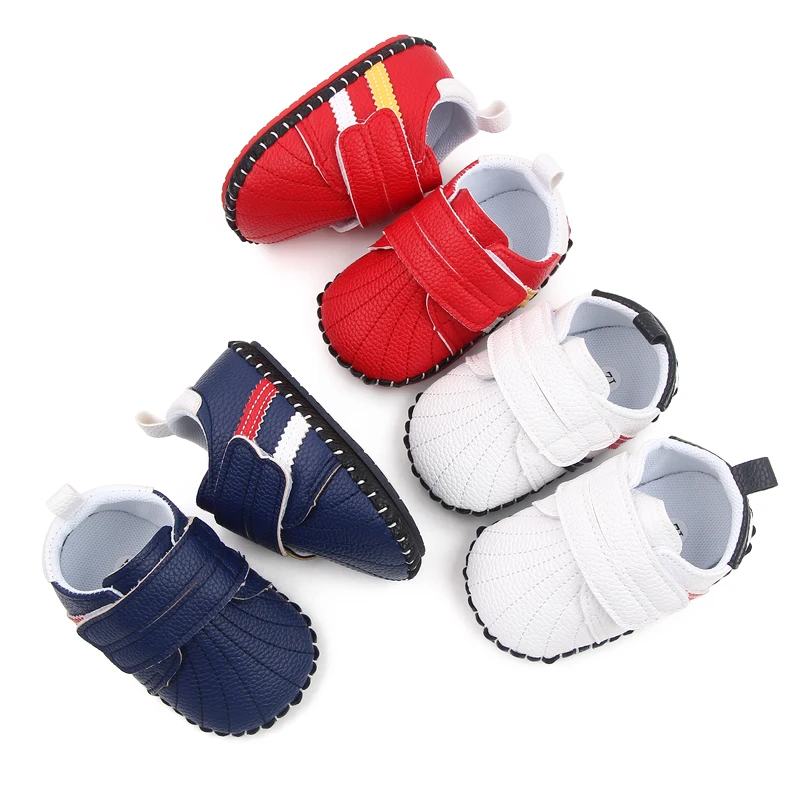 Spring and Autumn Solid Color Striped Shell Head Baby Soft Sole Small White Shoes for Walking