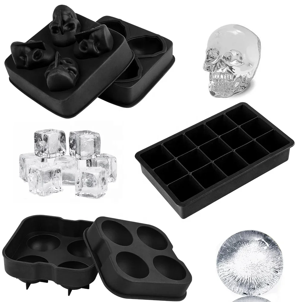 SILIKOLOVE square Skull Ice Cube Maker Ice Ball Mold Silicone Ice Cube Trays for Party bar Summer Whisky Drinks