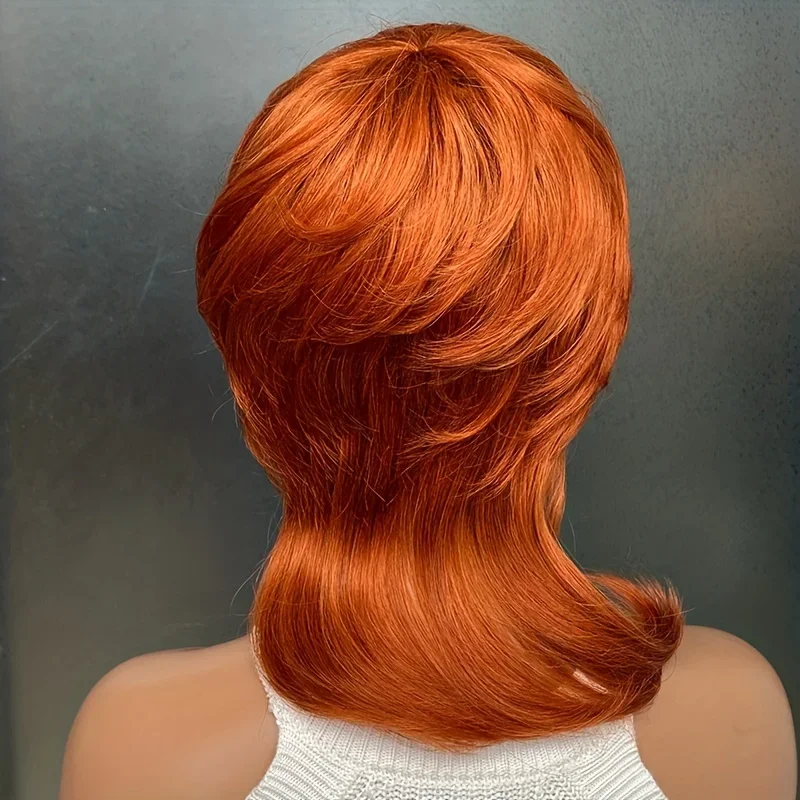 Κοντή περούκα Pixie Cut Mullet με αφέλειες, ίσια, μηχανοποίητη, ανθρώπινη τρίχα για γυναίκες_voghion.com
