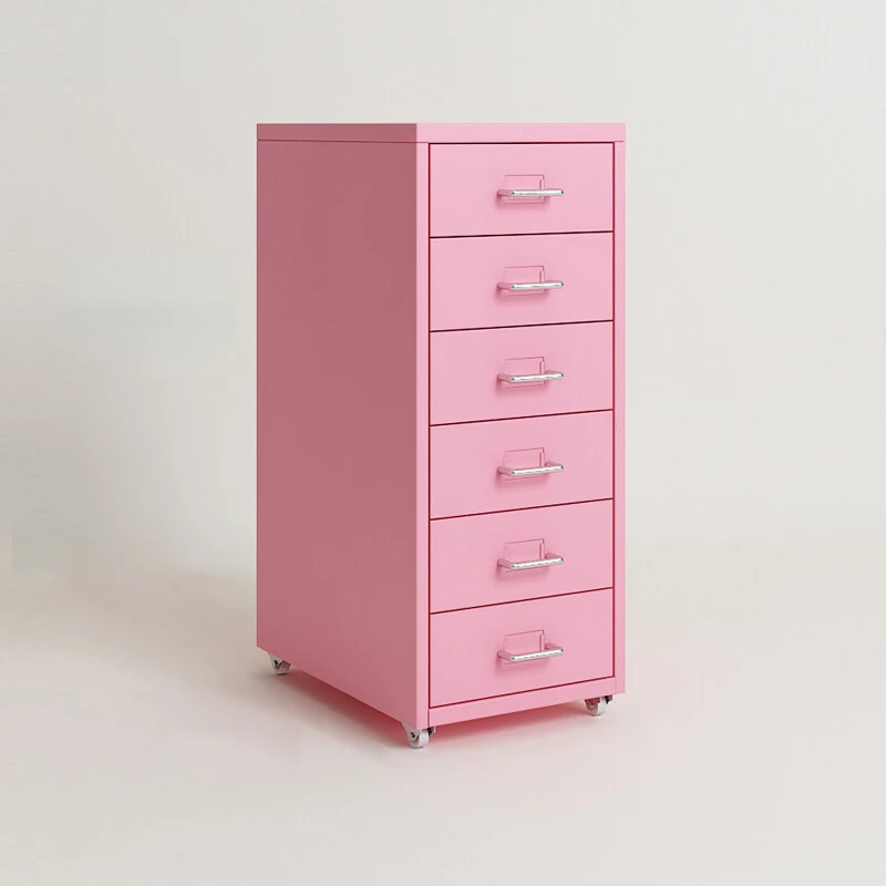 Pink 6 Drawer Metal Helmer File Cabinet with Casters for Bedroom and Office Storage