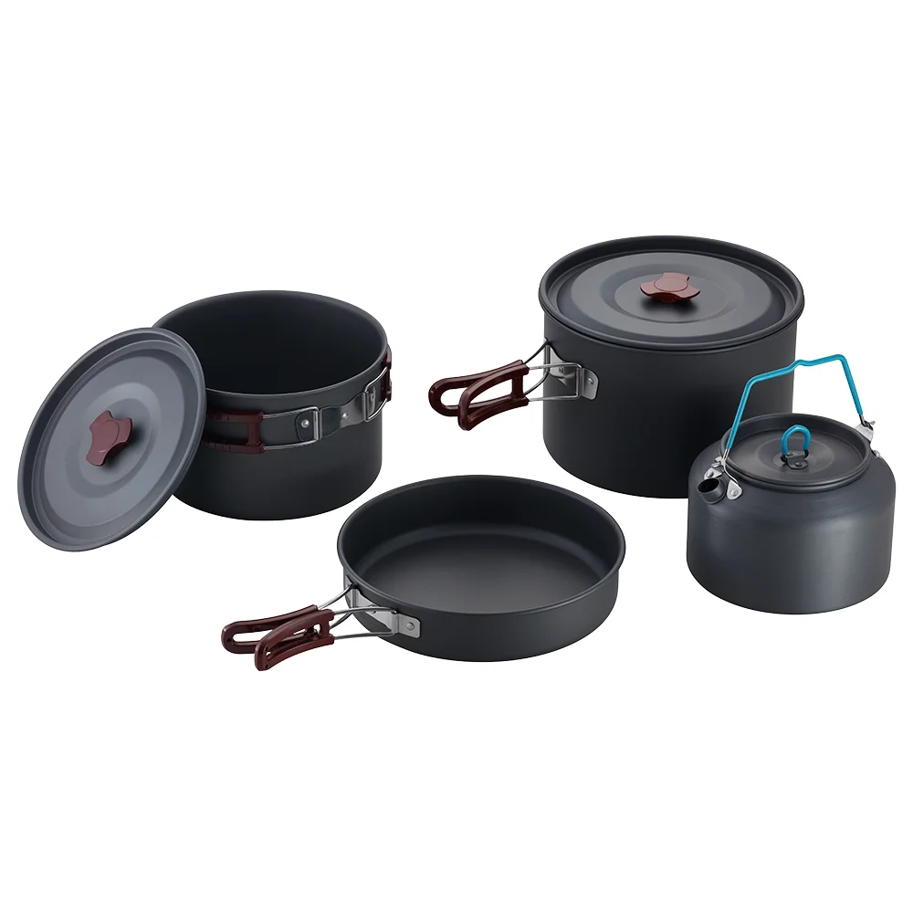 Prix Usine Casseroles de Camping Durables en Aluminium Ensemble de Vaisselle de Camping Extérieur Cuisson Casserole de Camping