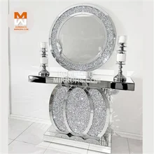Hot RGB LED glass mirrored console table with  wall mirror crushed diamond for Living Room