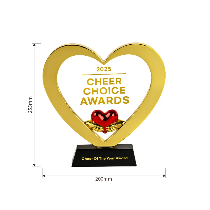 product 2025 new trophy heart shaped crystal glass and metal trophy with edge award for appreciation and ceremony-8