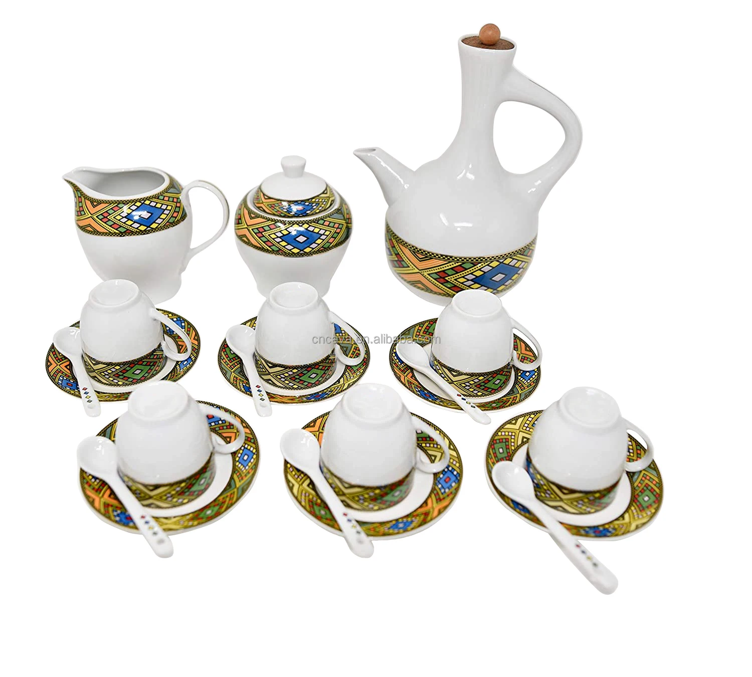 ethiopian eritrean coffee cups tilet edition full set 17pcs comes with 6 cups 6 saucer coffee and sugar+milk pot