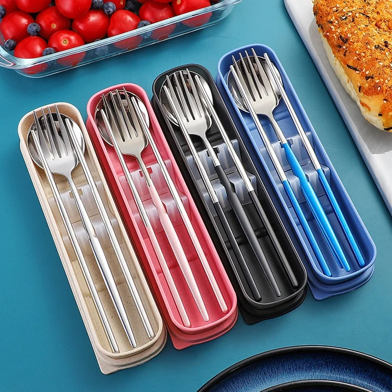 Lot De 4 Couverts De Voyage En Acier Inoxydable 18/8