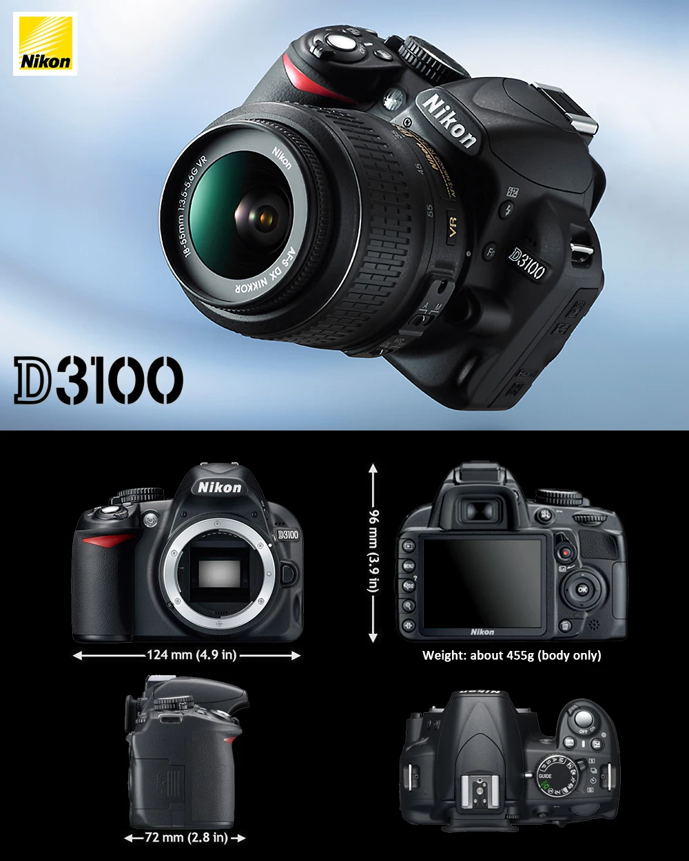 99 New For Nikon D3100 14.2 Megapixel Dx Format Cmos Sensor 1080p Hd