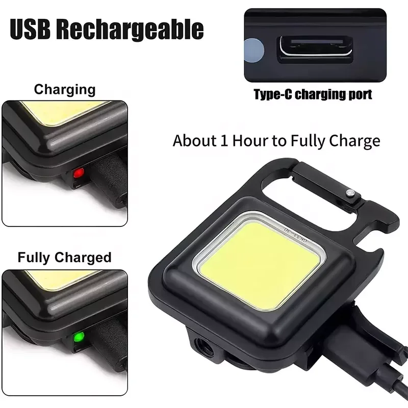 Mini Keychain Lights COB Keychain Work Light Key Chain Flashlights Led Mini USB Rechargeable Light