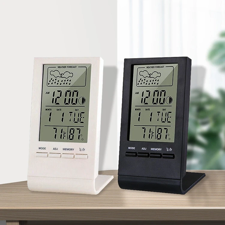 Home Decor White and Black Lcd Desk Clock Digital Smart Digital Alarm Clock Weather Station Clock