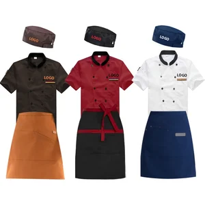 Personalized Customized Black Neck Short Sleeve Chef Jacket with Buttons for Restaurant Chef Uniform Chef Jacket Shirt
