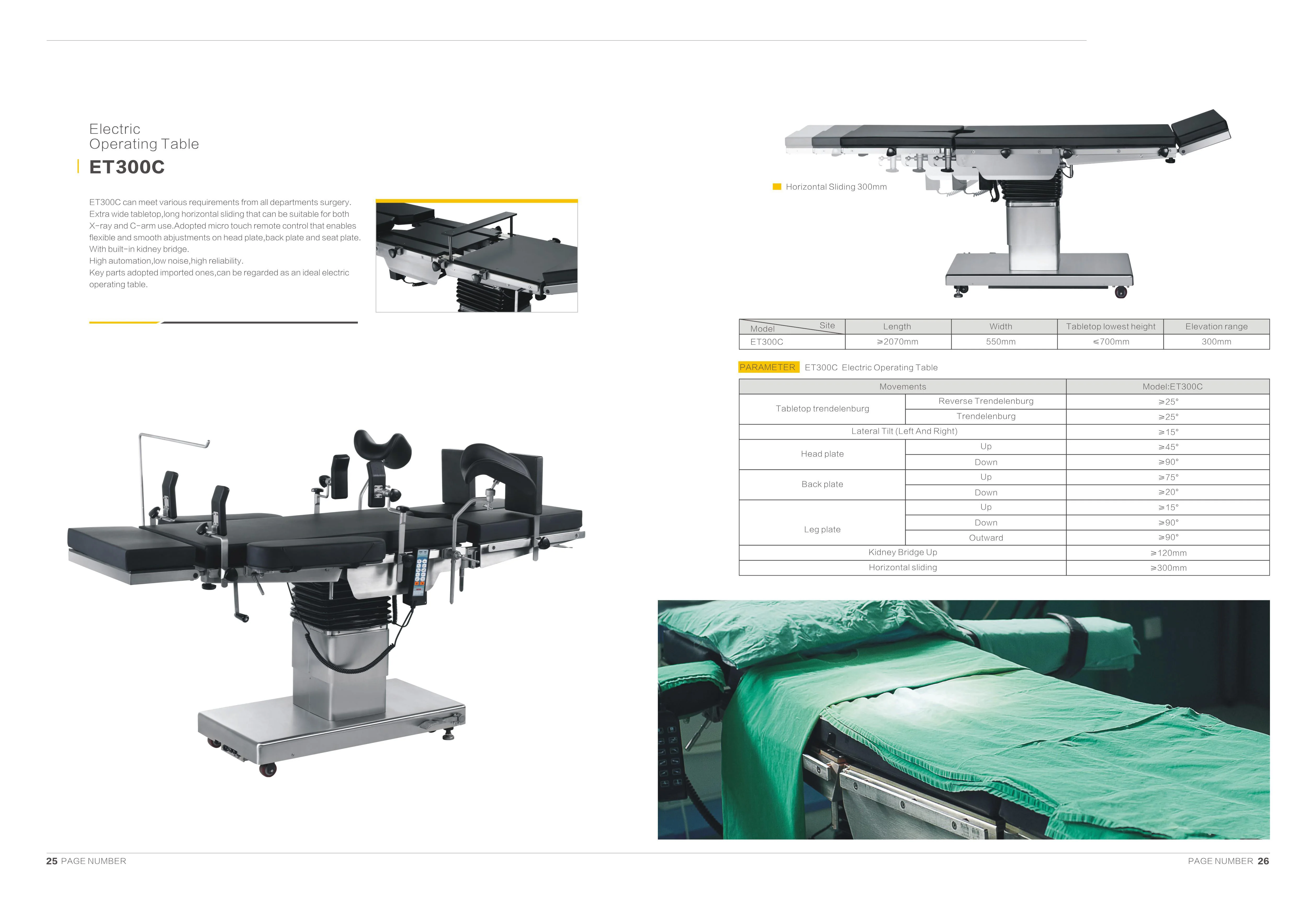 ET300C OR Electrical Operating Surgery Operation Surgical table details