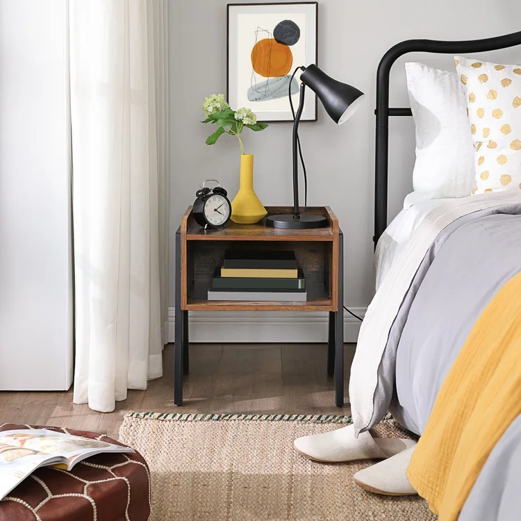 VASAGLE Knock Down Ready to Assemble Furniture Vintage Wood Nightstand Metal Wooden Bedroom Night Stand Bedside Side End Table