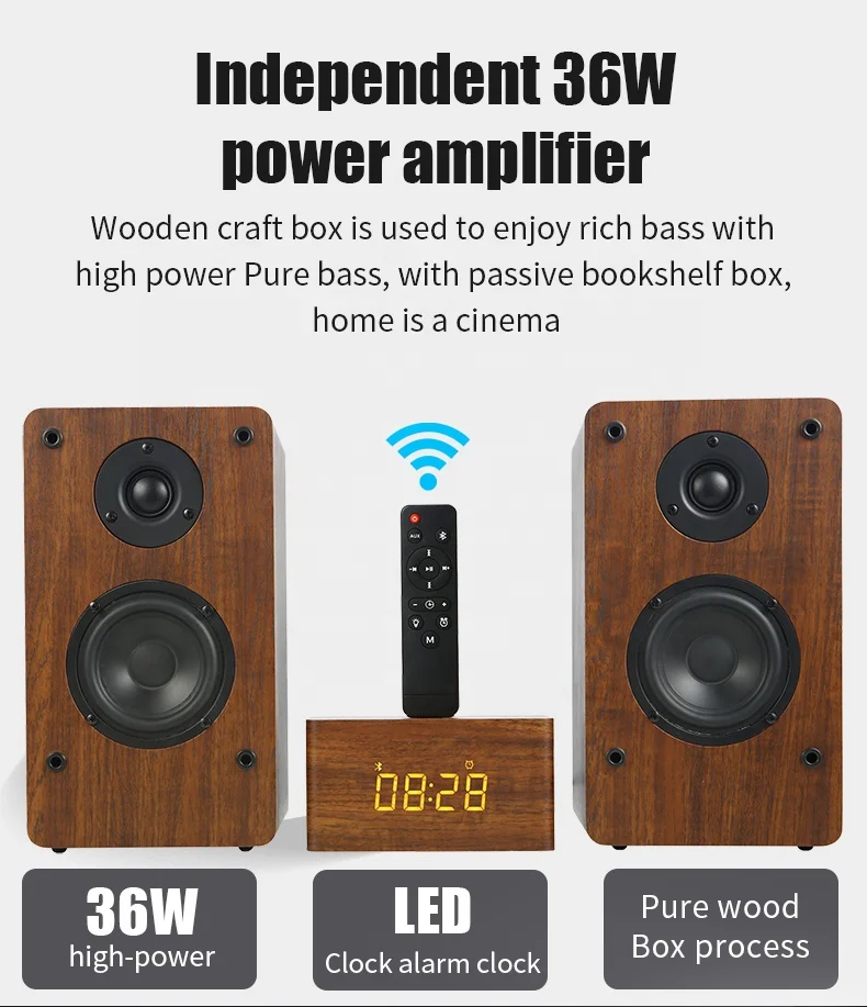 Wooden TV SoundBar Bluetooth Speaker Home Theater System 3D Surround Sound  Bar Subwoofer Audio Remote Control Wall Mountable