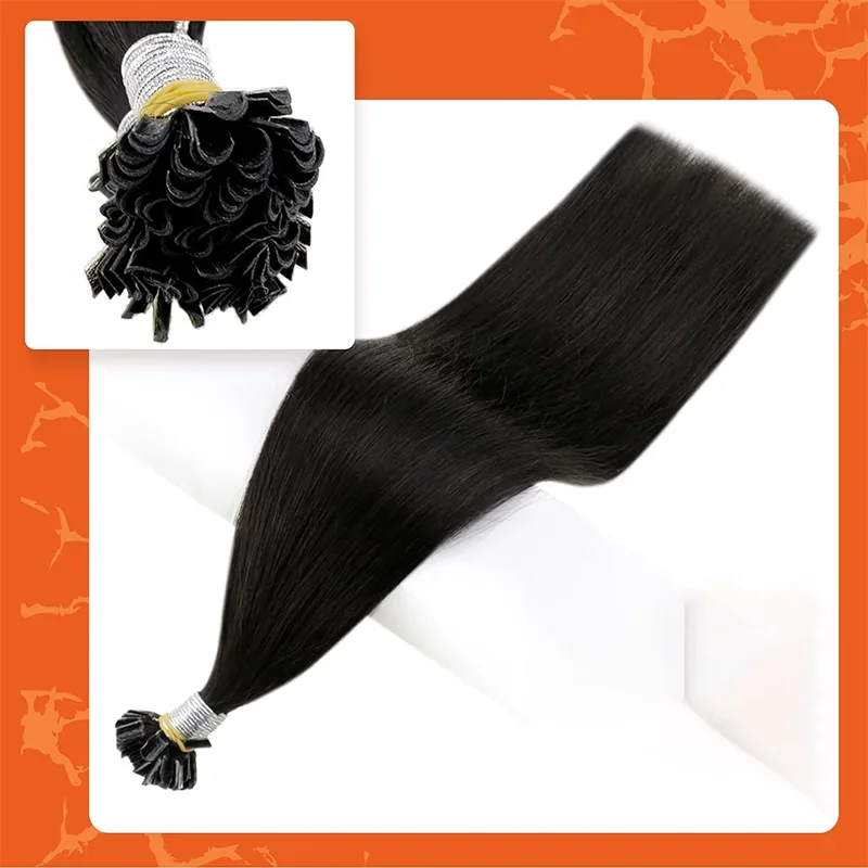 Natürliche schwarze Hot Fusion U-Tips Echthaar-Extensions_voghion.com