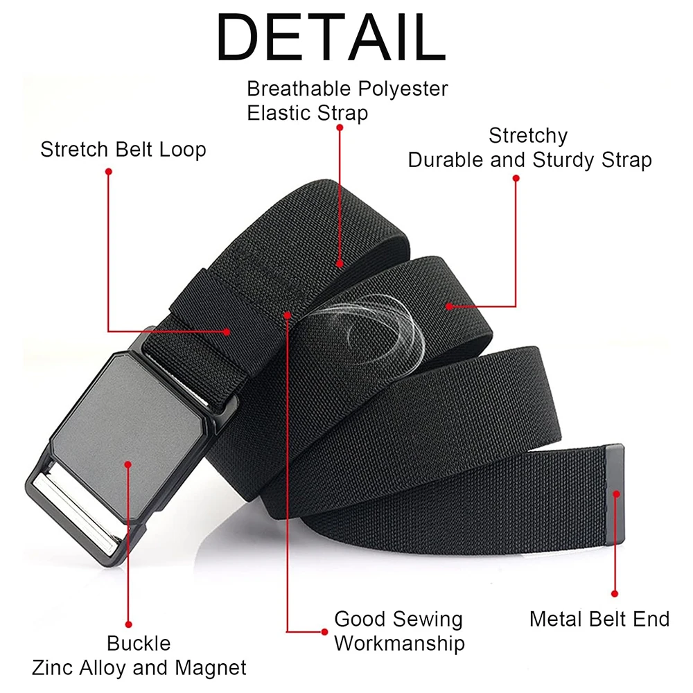 Wear-resistant Tactical Elastic Belts Men Quick Release Magnetic Buckle Stretch Webbing Heavy Duty Work Golf Belt