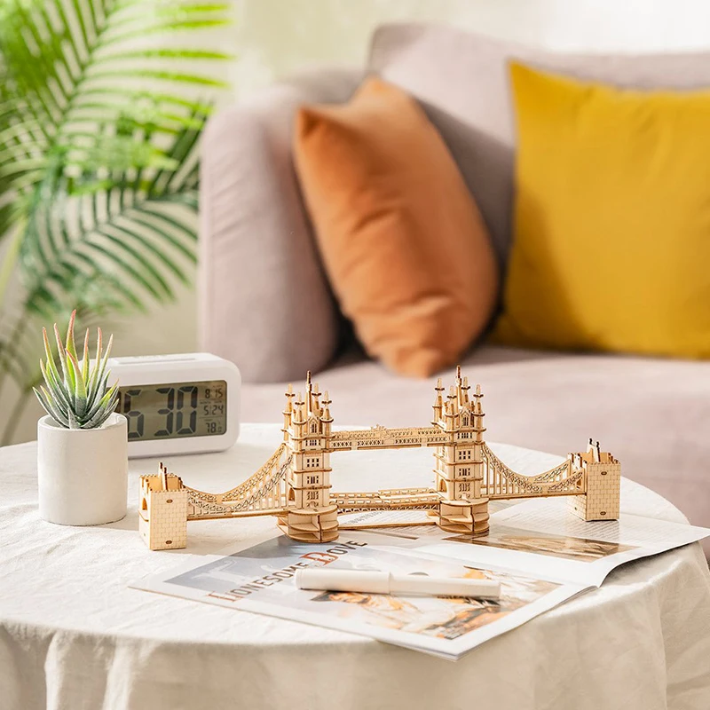 Robotime Rolife Wood Crafts DIY Educational Toys TG412 Wooden Tower Bridge Model 3D Puzzles for Adults