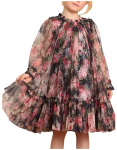 Midnight Dance Girls Dress with O-Neck Full Sleeve and Sequined Decoration Knee-Length Summer Season ODM Kid's Clothing