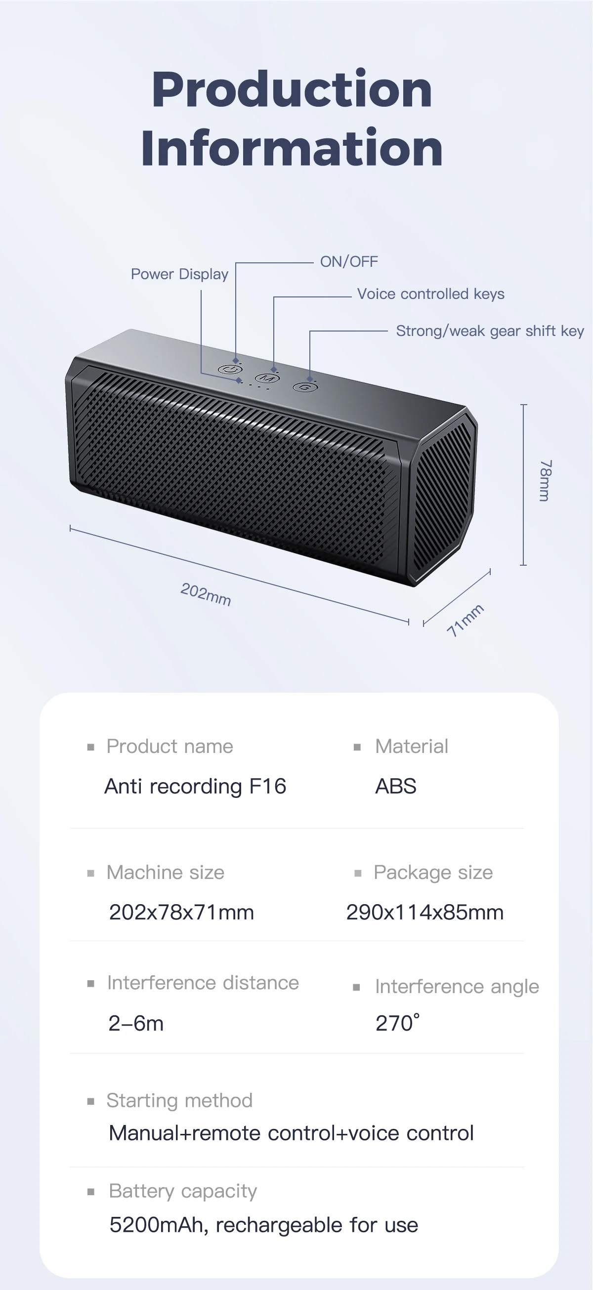 F16 Portable Anti Audio Recording Safety Equipment Portable Anti Recording Blocker Voice Recording Jammer Microphone Suppressor