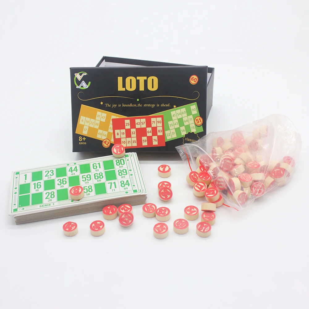 Ningbo Royal Высококачественная цветная коробка деревянная классическая настольная игра в бинго 90 шт. деревянный чип для 48