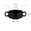 Taza pequeña para sopa, negra, con doble asa.