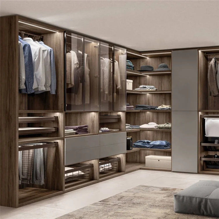 l Shape Modern Wooden Wardrobe with Tv Cabinet for Hotel Room Design Sliding Door Wardrobe with Mirror Convertible