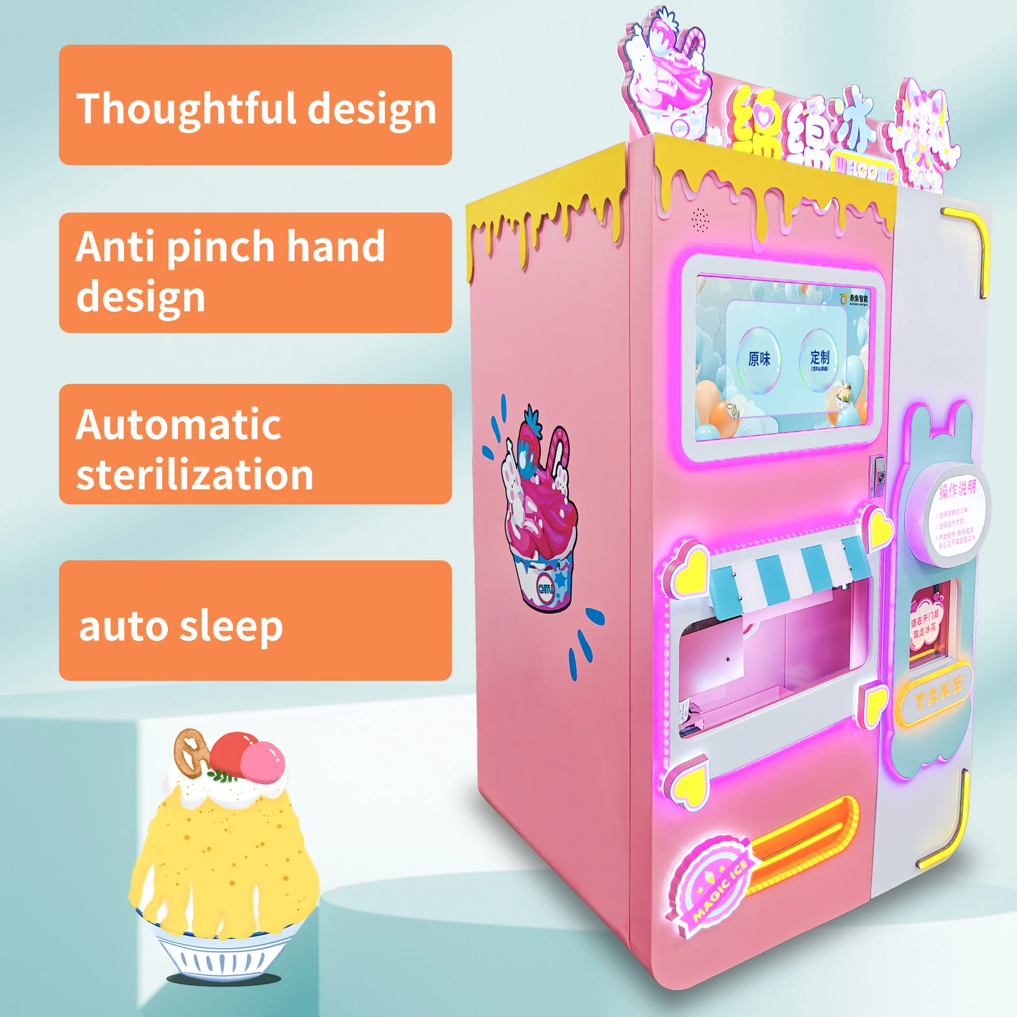Snowflake Shaved Ice Machine Energy Saving Commercial Vending Snow Cone Machine
