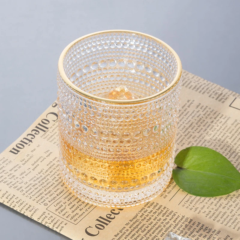 Wholesale 13oz Vintage Embossed Dots Pattern Ink Blue Drinking Glass Amber Highball