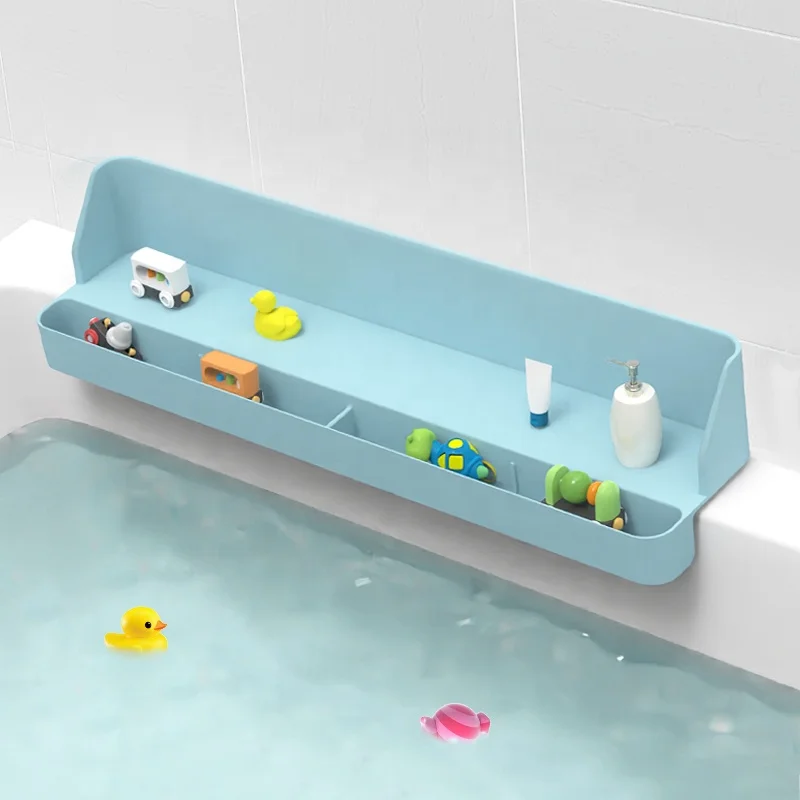 Silicone Bathtub Splash Guard Play Shelf Area with Suction Cups Anti-slip Toy Tray Caddy Holder Storage for Toddlers Kids Baby