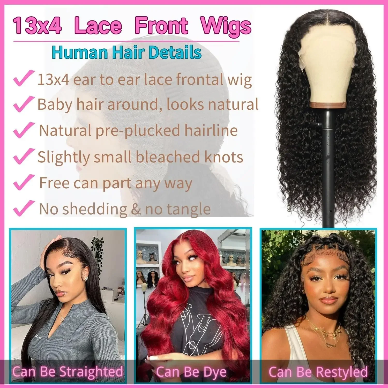 Deep Wave Lace Front Wigs Human Hair Curly Wet and Wavy Wig for Women_voghion.com
