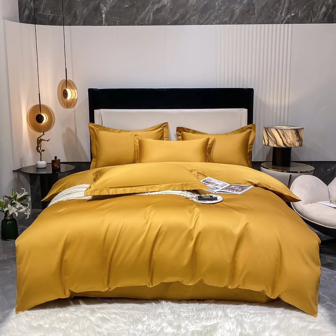 Luxury Egyptian Cotton Solid Color Satin Duvet Cover White Pillow Covers 4 Piece Bedding Sets