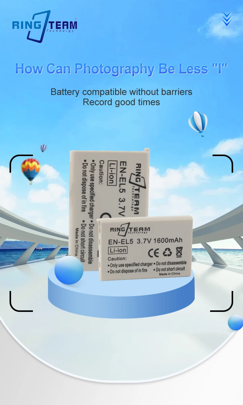 3.7V 1600mAh EN-EL5 ENEL5 Camera Battery Lithium-ion Battery for Nikon Coolpix P4 P80 P90 P100 S10 P510 P520 P530 P5000 Cameras manufacture