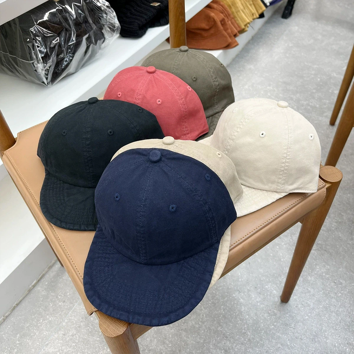 Retro Washed Cotton 6 Panel Short Brim Baseball Cap Adjustable