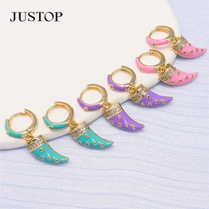 Wholesale 18K Gold Plated Fine Jewelry Bugle Horn Pendant Earring with Cubic Zircon Horn Charm for Women