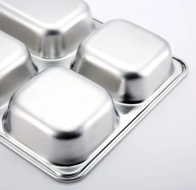 Customizable stainless steel rectangular divider trays bulk, 5-part dinner plates for all groups