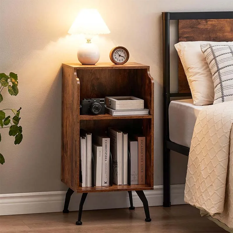 Record Player Stand with Storage Farmhouse Wooden Turntable Stand with Curved Edge Design Vintage Record Player Side Table